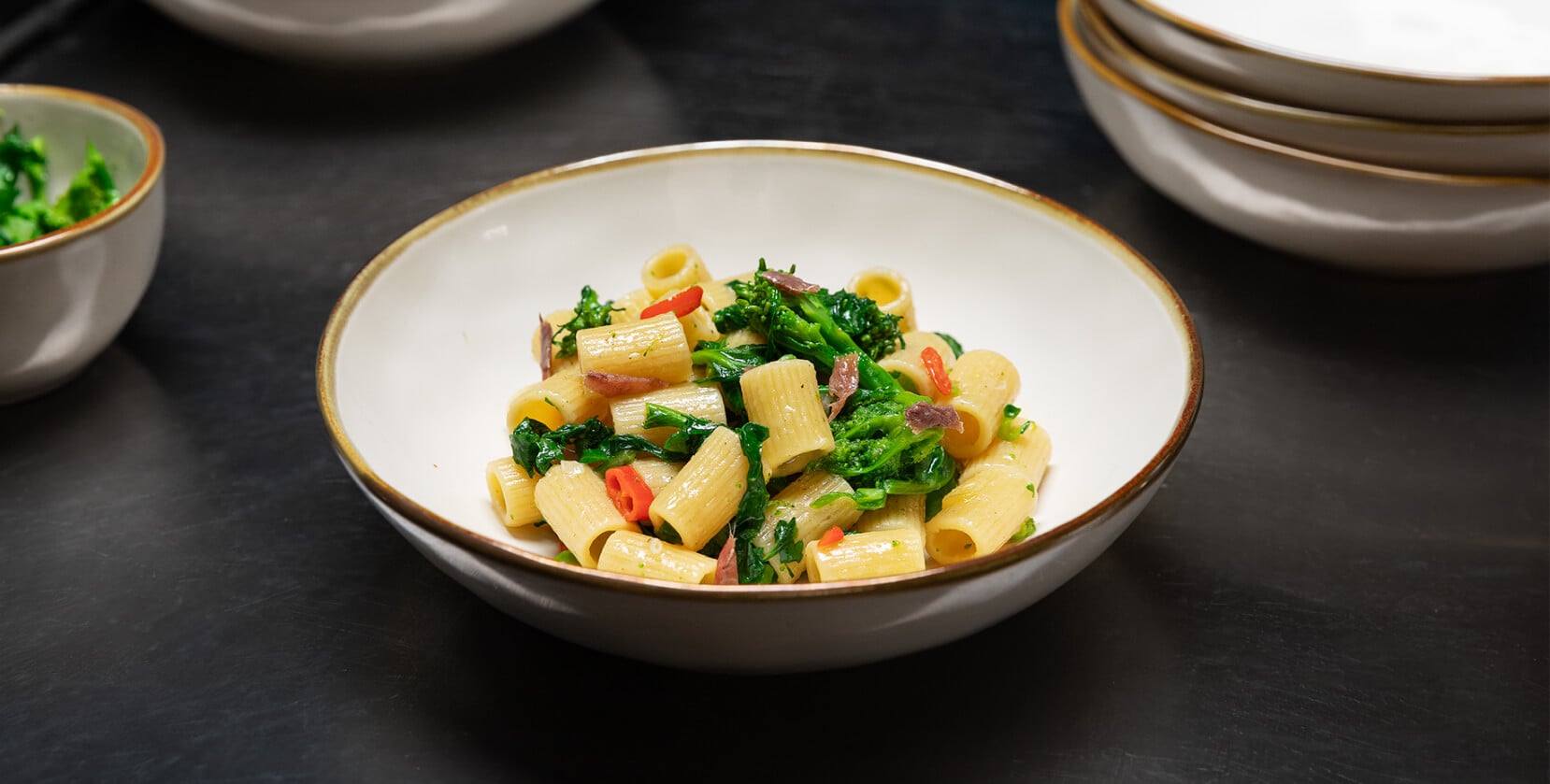 Mezze Maniche with turnip top