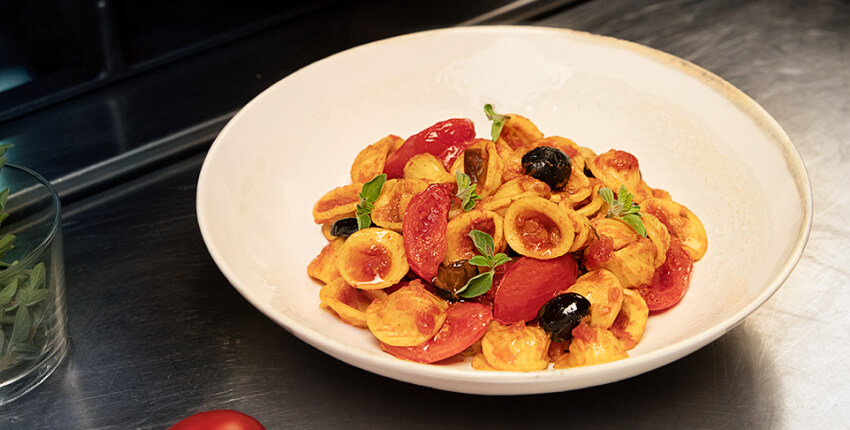 Orecchiette with Tomatoes, Olives, and Eggplant Recipe
  
 | Barilla for Professionals