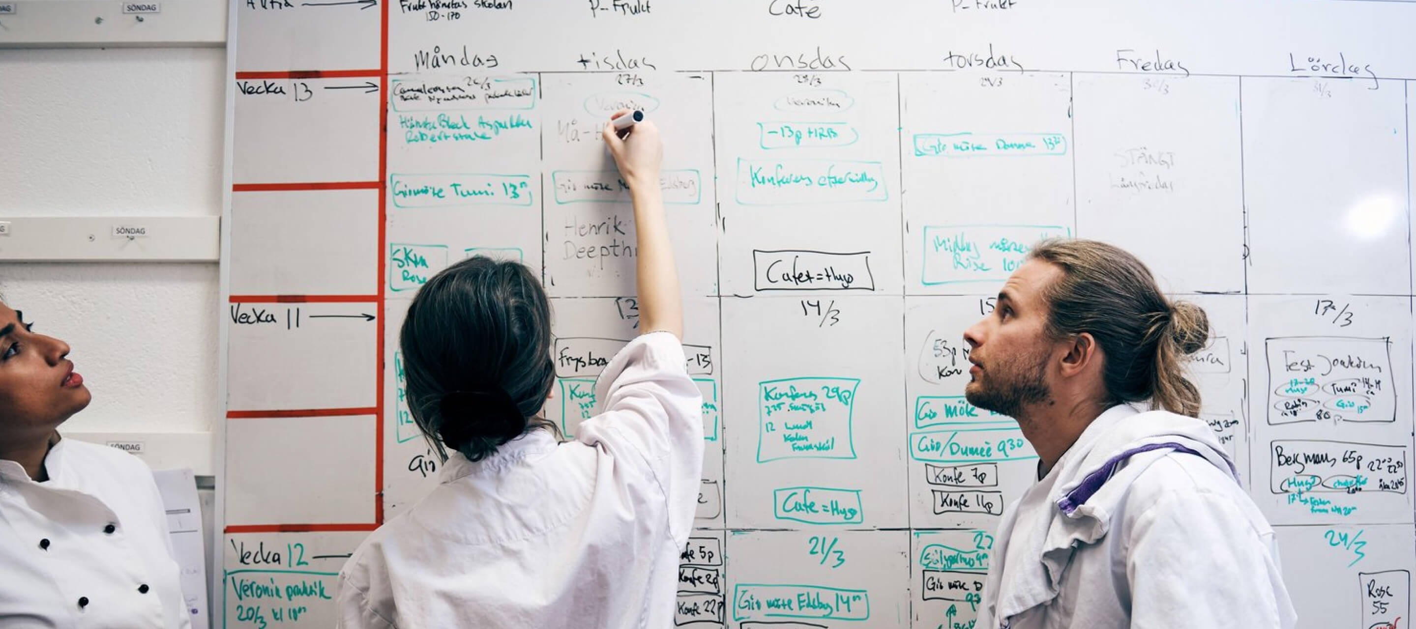 Chefs écrivant le menu sur un tableau noir